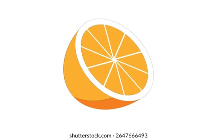 Ilustração Vetor de Desenho Animado Brilhante de uma Fatia Fresca Suculenta de Meia Laranja com Crosta Branca e Segmentos Saudáveis de Citros de Vitamina C

