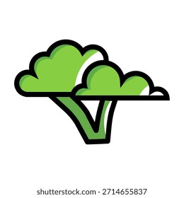 Flor de brócolis brilhante estilo desenho animado com contornos arrojados e formas simples. Ideal para gráficos de alimentos, adesivos, materiais infantis, temas de alimentação saudável, embalagens e projetos de design moderno lúdico