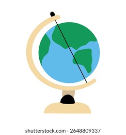 Globo brilhante em estilo cartoon com continentes verdes e oceanos azuis. Perfeito para geografia, materiais escolares e projetos de aprendizagem.
