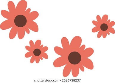 Bright cartoon-style orange flowers with dark centers, ideal for cheerful decorative elements in floral or seasonal designs.