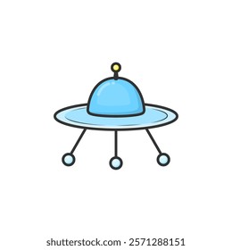 Bright cartoon-styled illustration of a flying saucer, showcasing a UFO design with a whimsical and futuristic appearance.