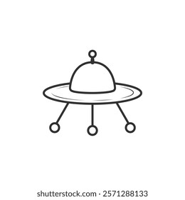 Bright cartoon-styled illustration of a ouitline flying saucer, showcasing a UFO design with a whimsical and futuristic appearance.