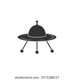 Bright cartoon-styled illustration of a silhouette flying saucer, showcasing a UFO design with a whimsical and futuristic appearance.