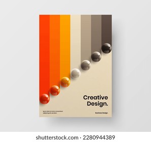 Diseño vectorial de diseño A4 de la cubierta del catálogo brillante. Plantilla de folleto de esferas realistas aisladas.