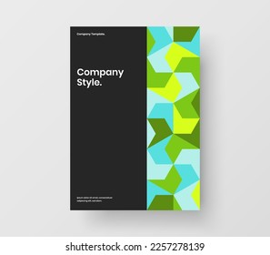 Bright catalog cover A4 vector design concept. Colorful geometric tiles handbill illustration.