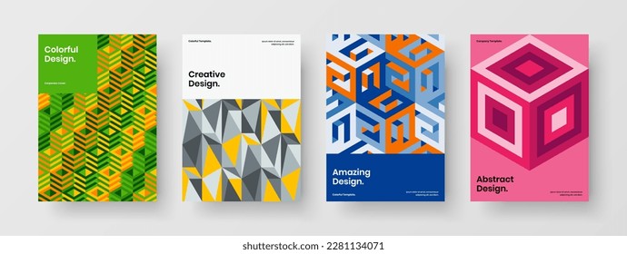 Bright catalog cover A4 vector design illustration set. Abstract geometric hexagons placard concept collection.