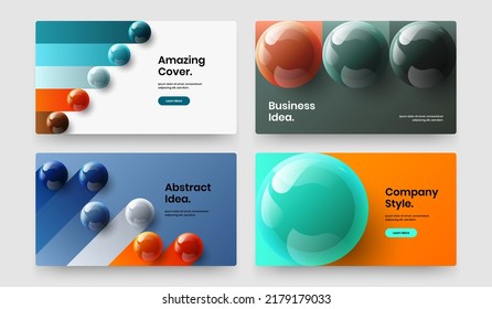 Bright catalog cover vector design concept bundle. Original 3D spheres placard illustration set.