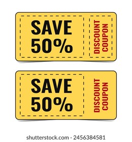 Bright catchy coupons, promotions, sales. Vector isolated elements. Coupon card. Super sale coupon discount. Coupons for website, typography. Vector.