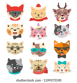 Bright cats in the vector, a set of emoticons.