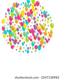 Fondo blanco del Vector del globo de la celebración brillante. Cubierta de globo de helio. Plantilla de la diversión roja y verde y amarilla. Fondo de globo de fiesta de dibujos animados.