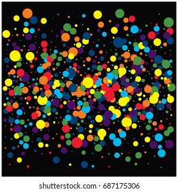 Bright celebration vector confetti. Rainbow colored festive background. Christmas, new year, birthday celebration falling circles. Discount glitter background. Red, green, blue, yellow, orange dots.
