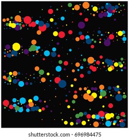 Bright celebration vector confetti. Rainbow colored festive background. Christmas, new year, birthday celebration falling circles. Discount glitter background. Red, green, blue, yellow, orange dots.