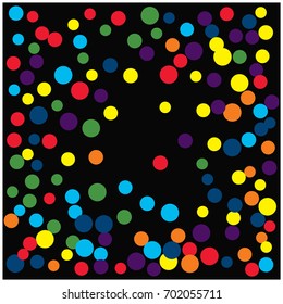 Bright celebration vector confetti. Rainbow colored festive background. Christmas, new year, birthday celebration falling circles. Discount glitter background. Red, green, blue, yellow, orange dots.