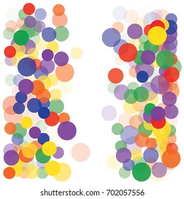 Bright celebration vector confetti. Rainbow colored festive background. Christmas, new year, birthday celebration falling circles. Discount glitter background. Red, green, blue, yellow, orange dots.