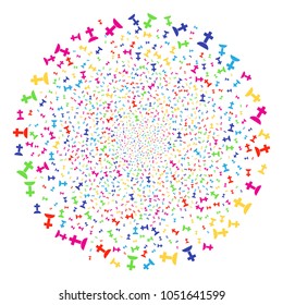 Bright Cemetery bang spheric cluster. Vector globula explosion designed with randomized cemetery symbols. Multicolored Vector abstraction.