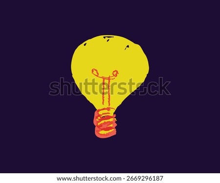 Bright chalk drawn light bulb icon. Creative idea symbol sketched with crayon texture on dark board background. Hand drawn innovation and inspiration vector illustration