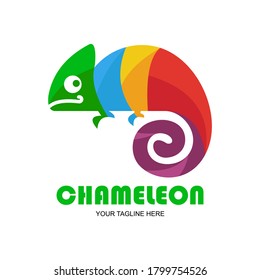 Bright chameleon. Logo. Isolated chameleon on white background. Vector illustration.