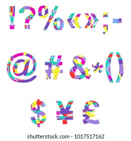 Bright character font set, typeset. Vector illustration.