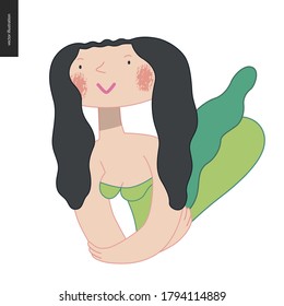 Bright character portraits - hand drawn flat style vector design concept illustration of a smiling black-haired girl avatar. Flat style vector icon
