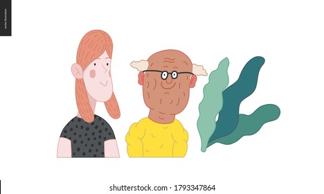 Bright characters portraits set - hand drawn flat style vector design concept illustration of diverse, male and female faces avatars. Flat style vector round icons set