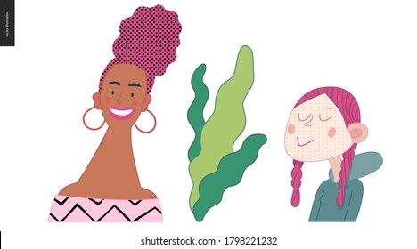 Bright characters portraits set - hand drawn flat style vector design concept illustration of diverse, male and female faces avatars. Flat style vector round icons set