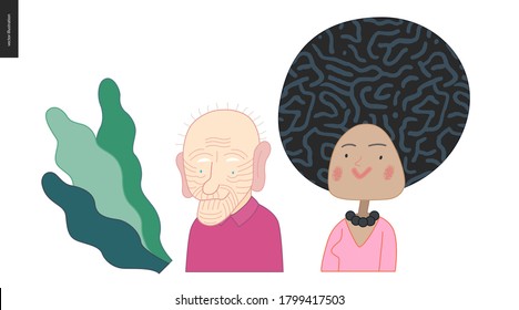 Bright characters portraits set - hand drawn flat style vector design concept illustration of diverse, male and female faces avatars. Flat style vector round icons set