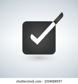 Bright check box icon with white and black checkmark. vector illustration.