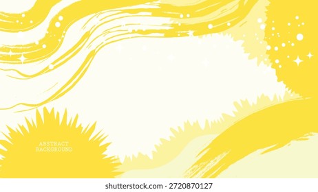 Heller und fröhlicher abstrakter Hintergrund mit dynamischen gelben Pinselstrichen und weißem Akzent, abstrakter Hintergrund, gelber Hintergrund