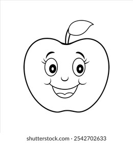 Bright and cheerful apple cartoon character in vector format on a white background. Ideal for children's illustrations, educational materials, and fun, playful designs, featuring a happy apple