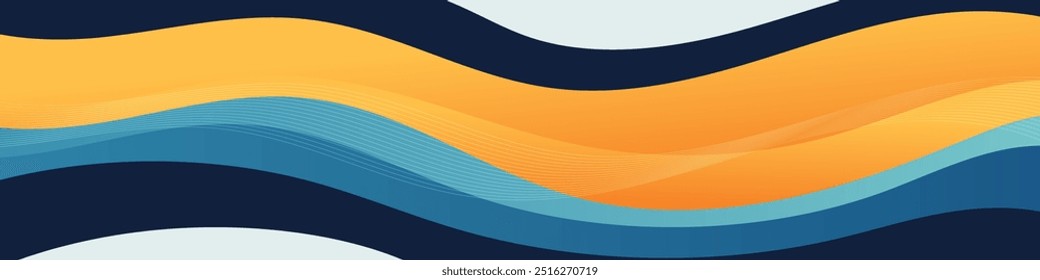 Anuncio brillante y alegre con una onda abstracta que fluye en colores vibrantes. Ideal para encabezados de Sitios web, redes sociales y Materiales promocionales.