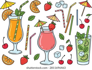 Bright cheerful beverage illustrations perfect for promotional materials menus or party invitations.