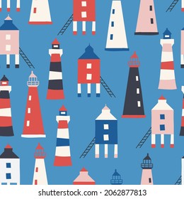 Bright and Cheerful blue lighthouse nautical pattern
