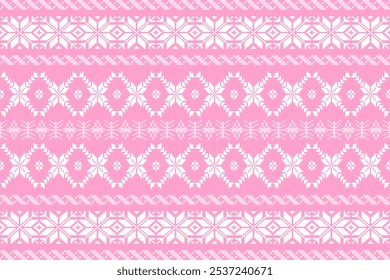 Bright and Cheerful Christmas Fabric Pattern in Pixel Art Style.Geometric Shapes for Versatile Use on Backgrounds, Scarves, Blankets, Tablecloths, Rugs, and Apparel,ethnic pattern