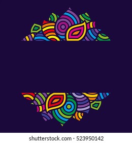 Bright, cheerful coloured decorative element. For greeting card or invitation card. Colorful template for messages. Abstract background.