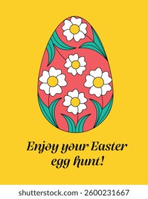 A bright and cheerful Easter-themed illustration showcasing a vibrant spring scene. Delicate white flowers with sunny yellow centers and lush green leaves 