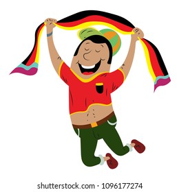 Bright and cheerful football fan with football attributes