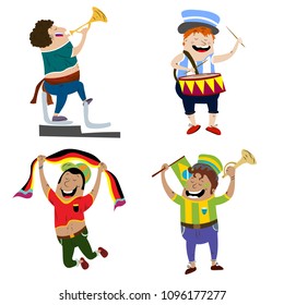 Bright and cheerful football fan with football attributes