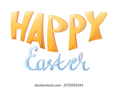 Bright and cheerful Happy Easter vector isolated text in cartoon font with a glossy, 3D effect. Perfect for holiday greeting cards, festive banners, posters, and seasonal social media designs.