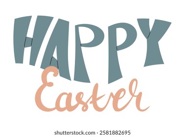 Bright cheerful Happy Easter vector isolated text in simple cartoon font. Perfect for holiday greeting cards, festive banners, posters, and seasonal social media designs.