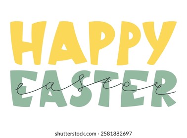 Bright cheerful Happy Easter vector isolated text in simple cartoon font. Perfect for holiday greeting cards, festive banners, posters, and seasonal social media designs.