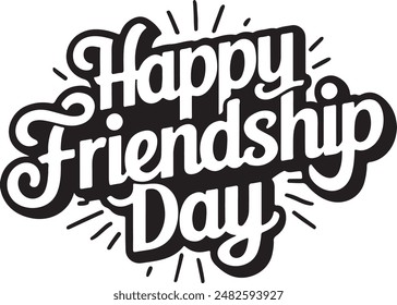 Bright and cheerful 'Happy Friendship Day' typography graphic design perfect for sharing warm wishes with friends and loved ones.