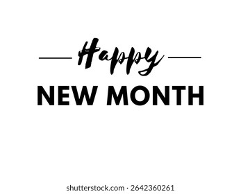 Bright, cheerful "HAPPY NEW MONTH" text design with vibrant colors and playful fonts, perfect for greetings, social media posts, and monthly celebration themes. Editable and eye-catching!
