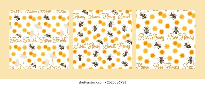 Bright and cheerful honey-themed patterns with bees and hexagons for joyful decor ideas