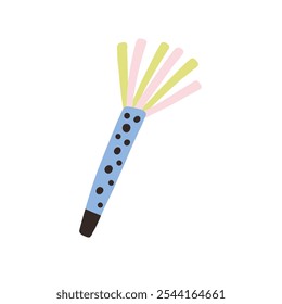 Bright and cheerful illustration of a colorful party blower with vibrant tassels, ideal for celebration, birthday, or festive themes. Perfect for adding fun and excitement to any design