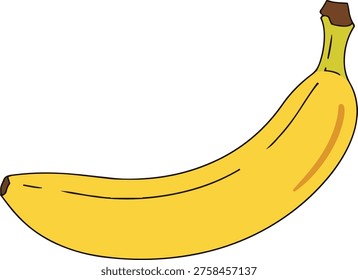 A bright and cheerful illustration of a single, ripe yellow banana, showcasing its curved shape and healthy appeal. Perfect for food-related designs.