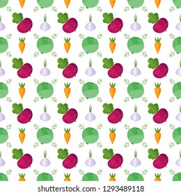 Bright cheerful joyful background with vegetables. Beet and carrot, cabbage and beet. Farm theme. For textiles, bedding, gift paper and packaging.