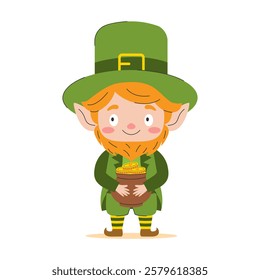 A bright and cheerful leprechaun holding a pot full of gold coins. Perfect for celebrating St. Patrick's Day and other Irish holidays.