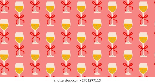 Bright and cheerful pattern featuring glasses with ribbons on a pink background perfect for celebrations