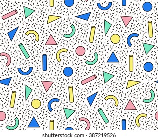 Bright cheerful pattern Memphis style for fashion. Hipster image for postcards, fabric, postcards.