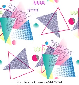 Bright cheerful pattern Memphis style for fashion. Hipster image for postcards, fabric, postcards.